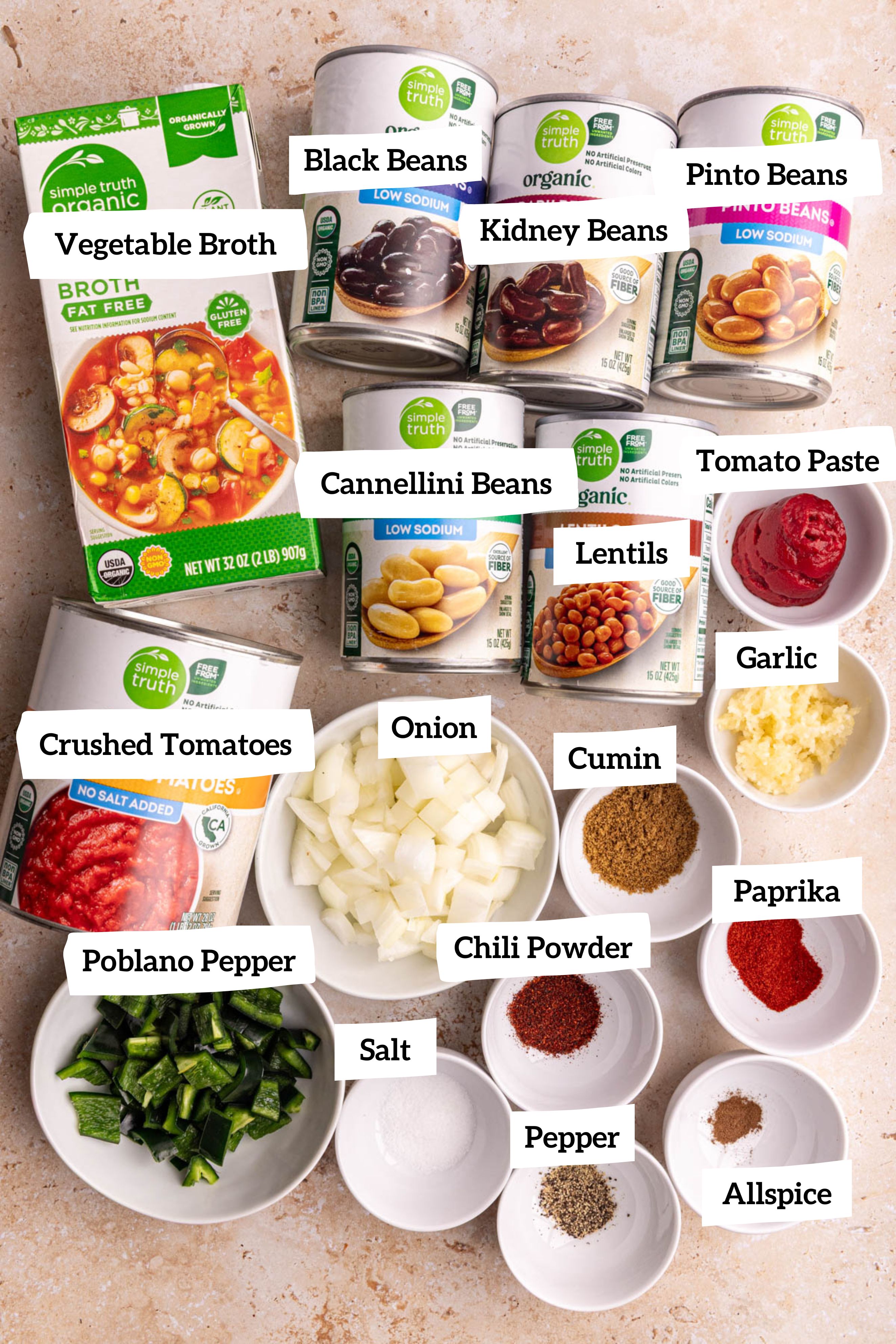 Vegan Five Bean Chili Ingredients