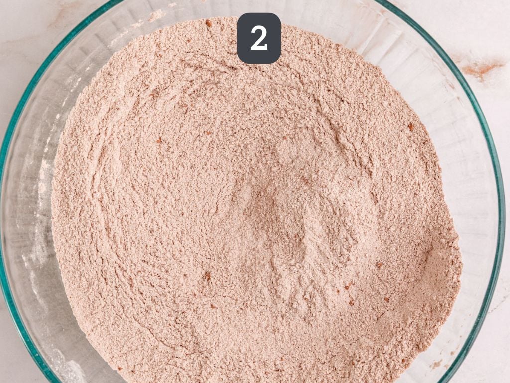 Vegan Red Velvet Cake Step 2 - mix the dry ingredients.