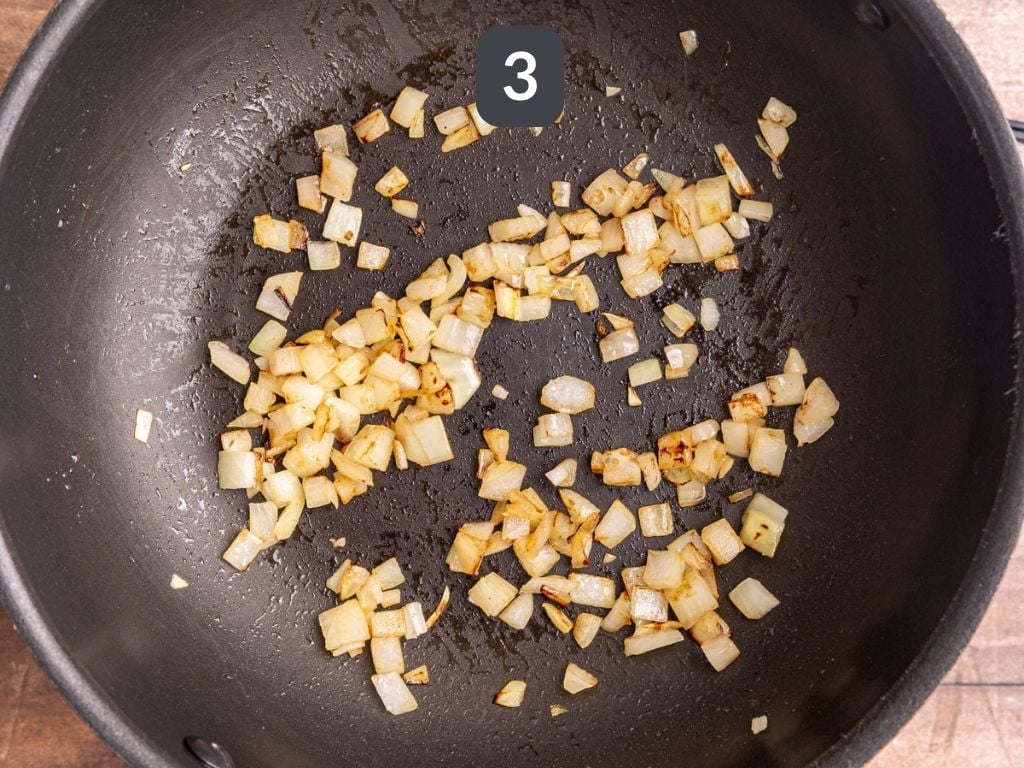 Vegan rice and bean enchiladas step 3 - sauté the onion.