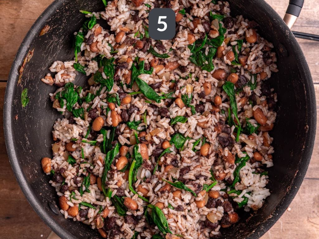 Vegan rice and bean enchiladas step 5 - stir in the rice.