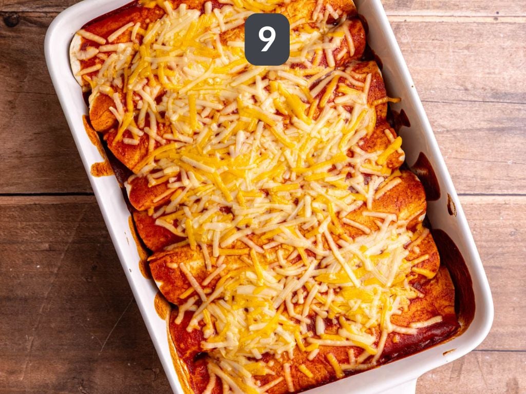 Vegan rice and bean enchiladas step 9 - bake.