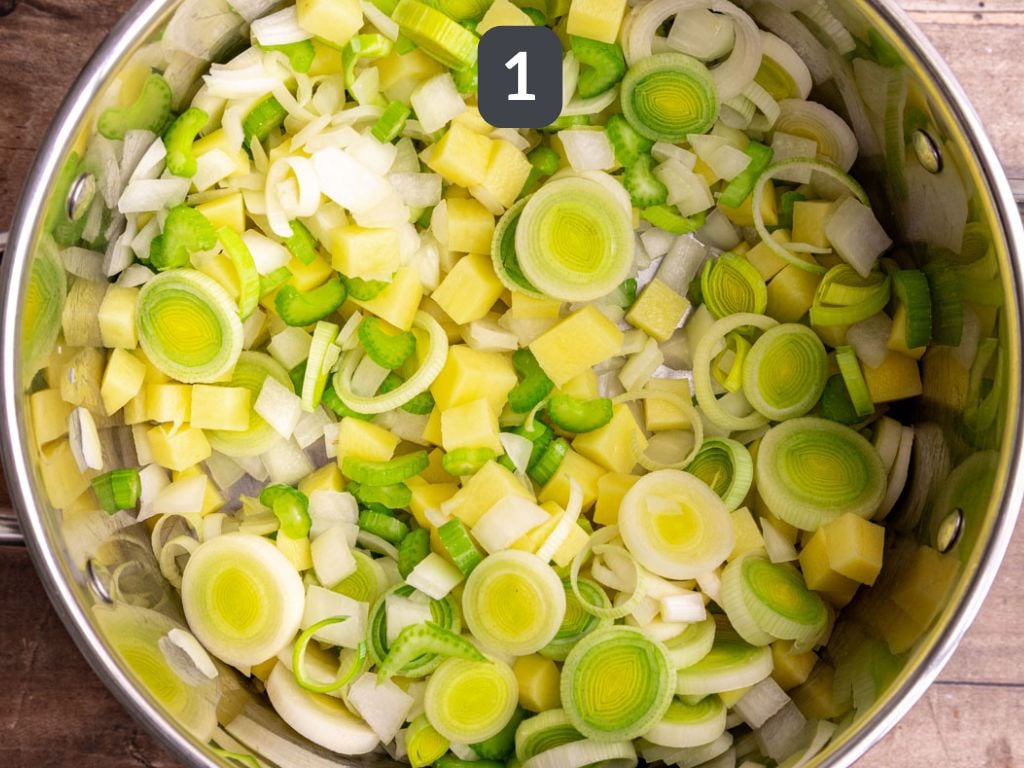 White Minestrone Step 1 - sauté the veggies.