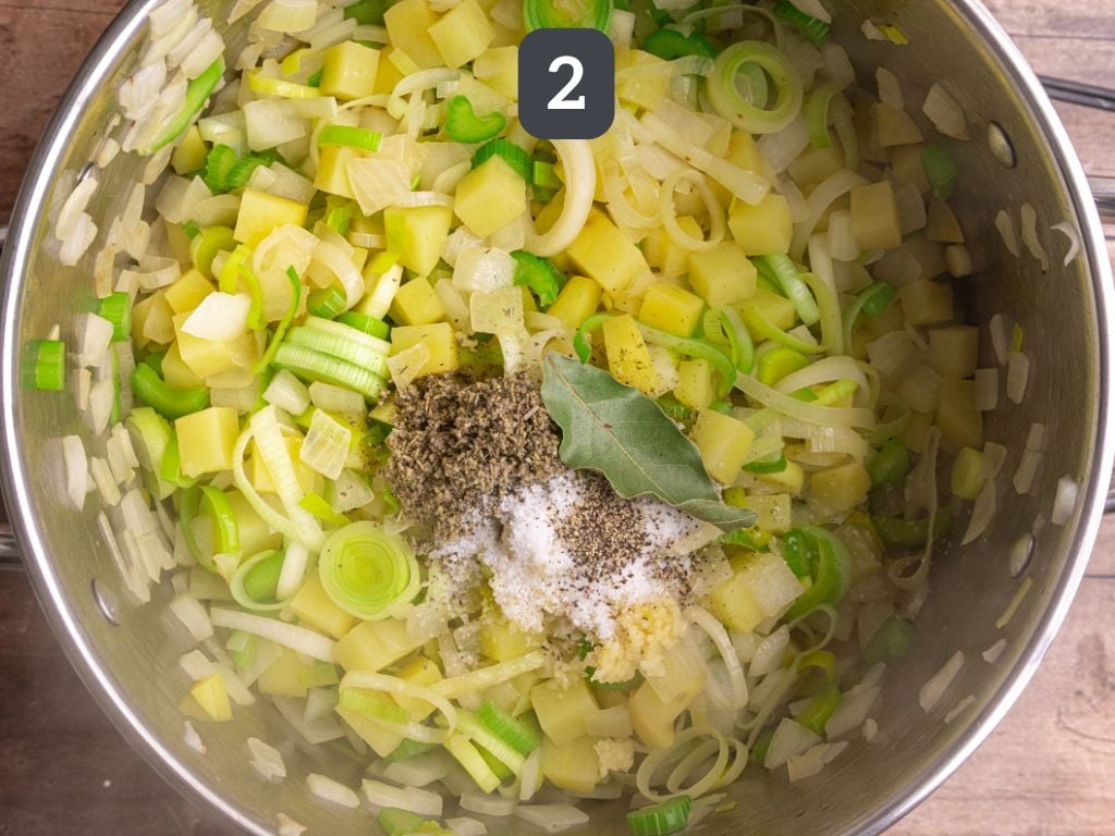 White Minestrone Step 2 - add the herbs and spices.