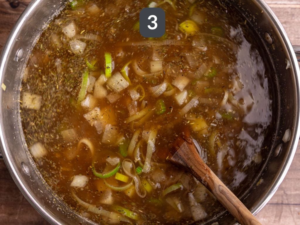 White Minestrone Step 3 - add the broth and boil.