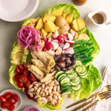 A platter of vegan Nicoise salad.