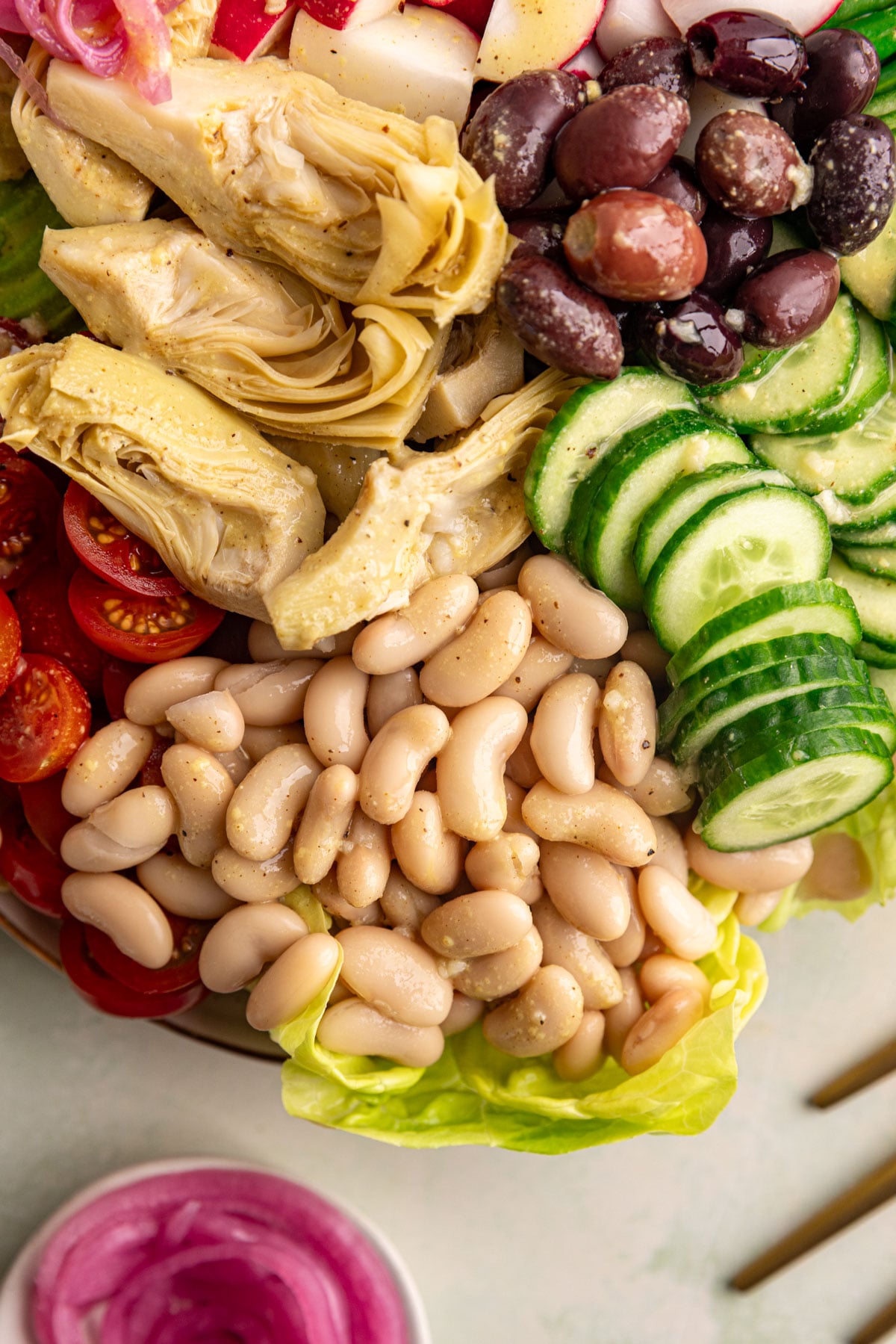 A platter of vegan Nicoise salad.