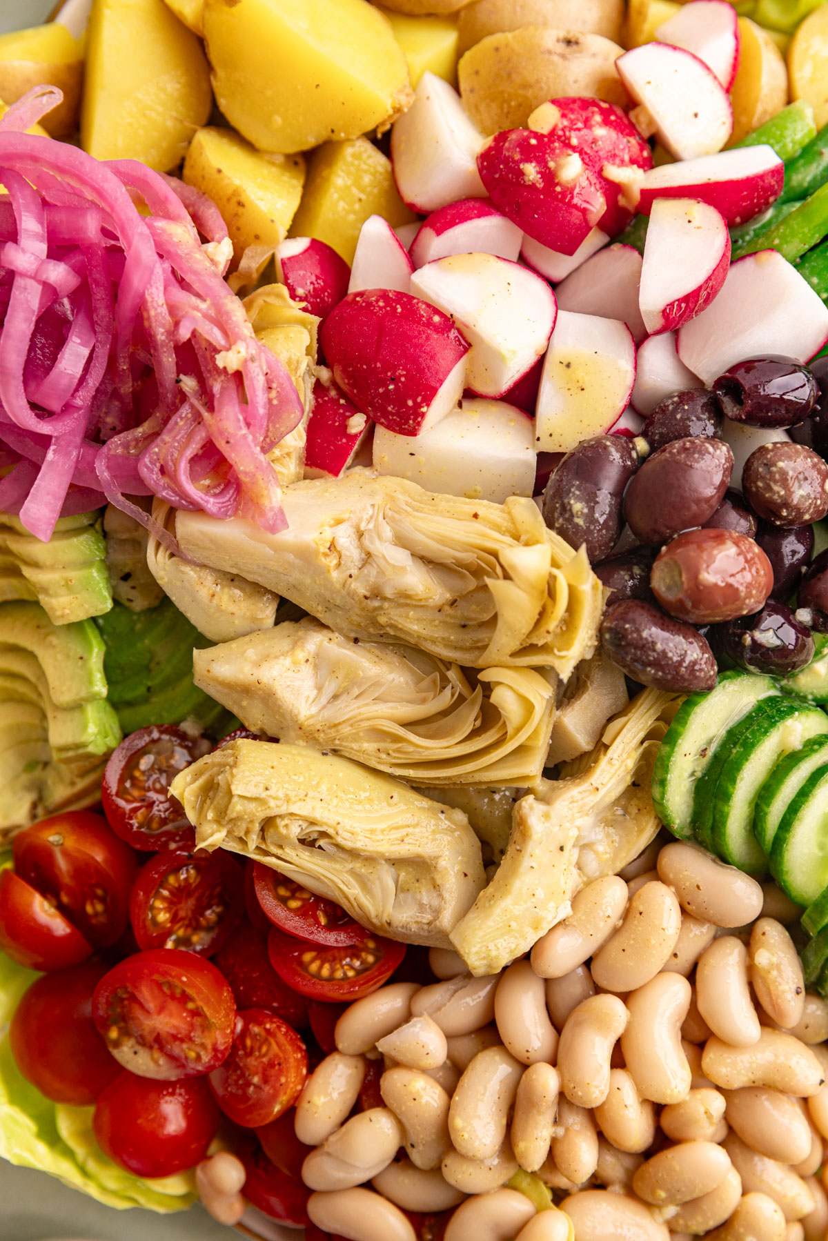 A platter of vegan Nicoise salad.