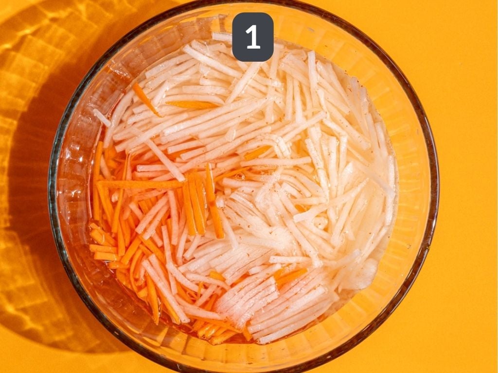 Tofu Banh Mi Step 1 - pickle the veggies