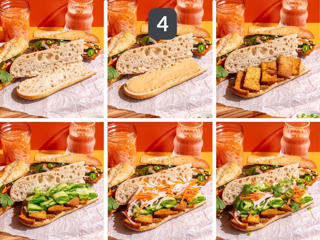 Tofu Banh Mi Step 4 - assemble the sandwich