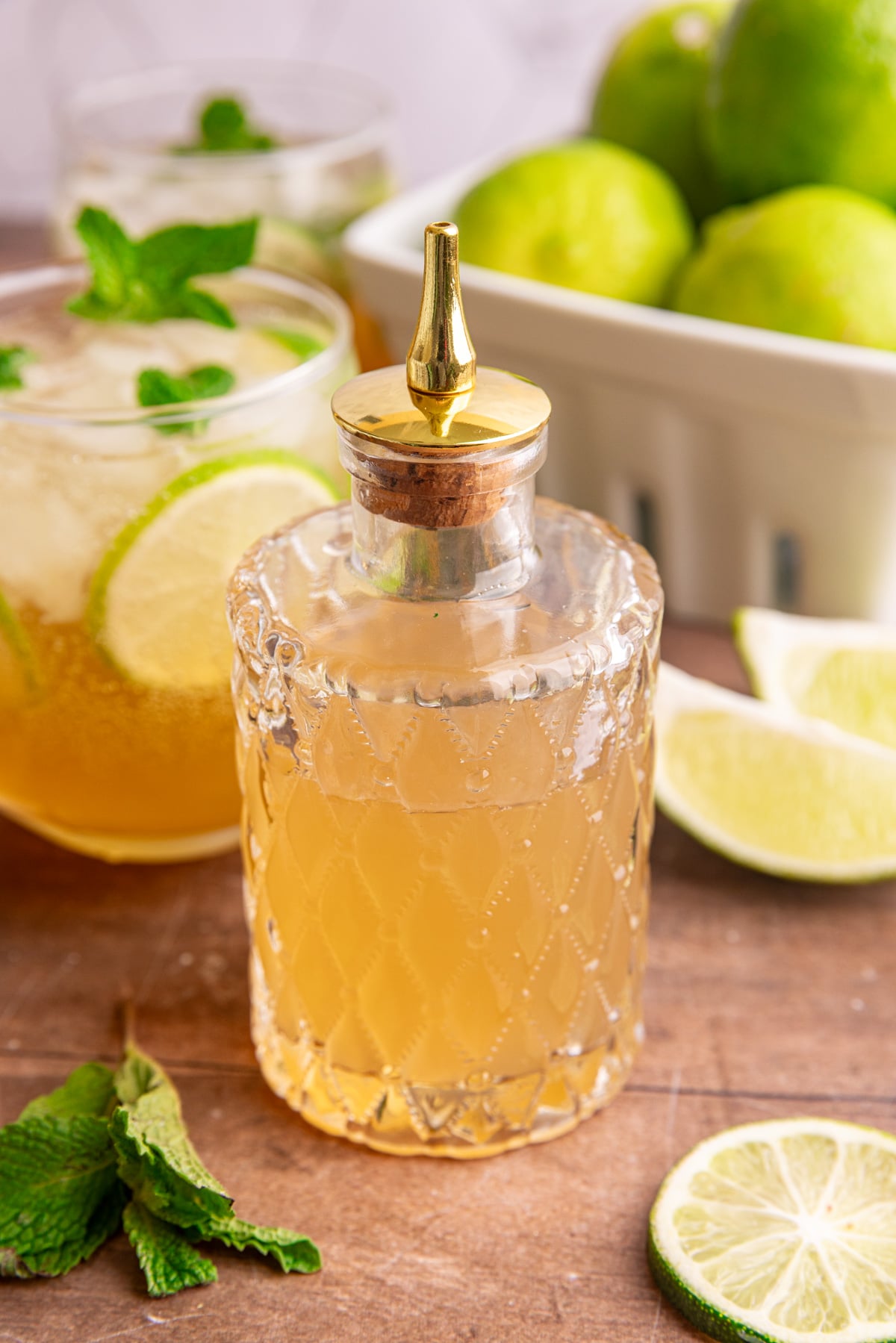 A bottle of lemon ginger simple syrup.