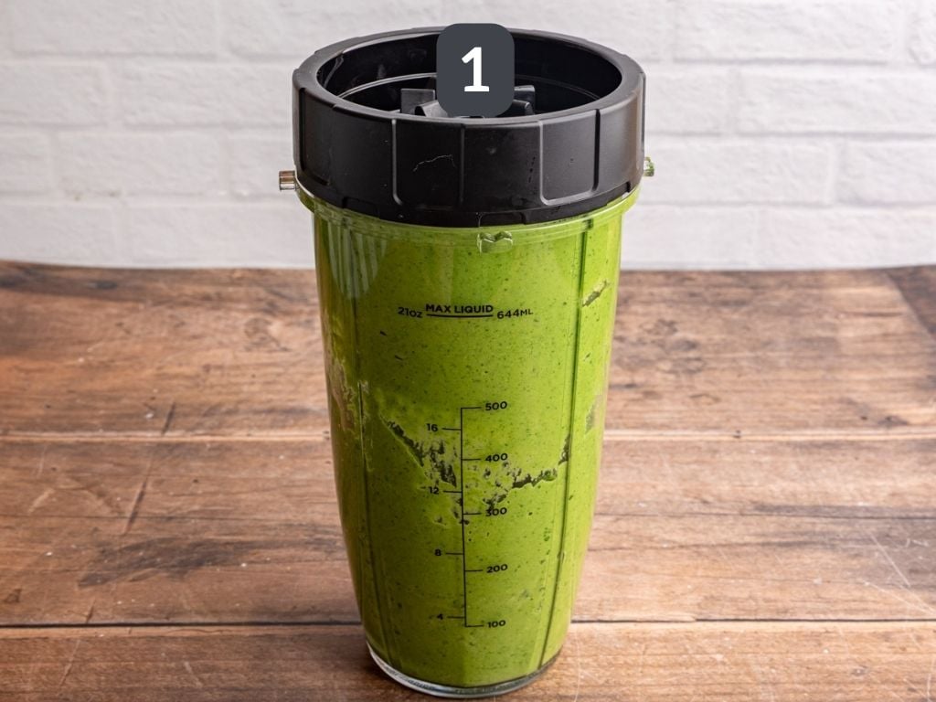 Green goddess chickpea salad step 1 - blend the dressing.