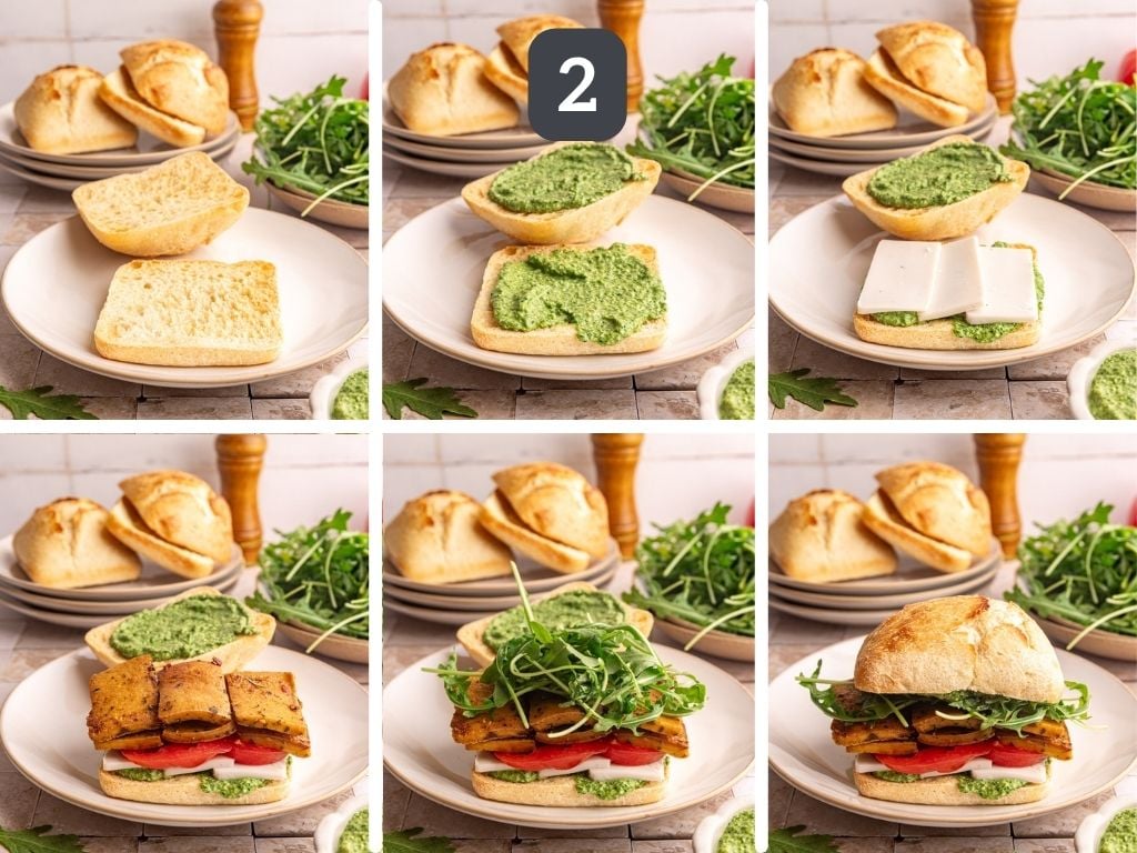Vegan Pesto sandwich step 2 - assemble the sandwich.