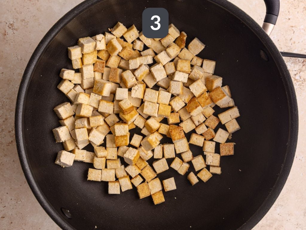 Vegan Singapore Noodles Step 3 - cook the tofu.