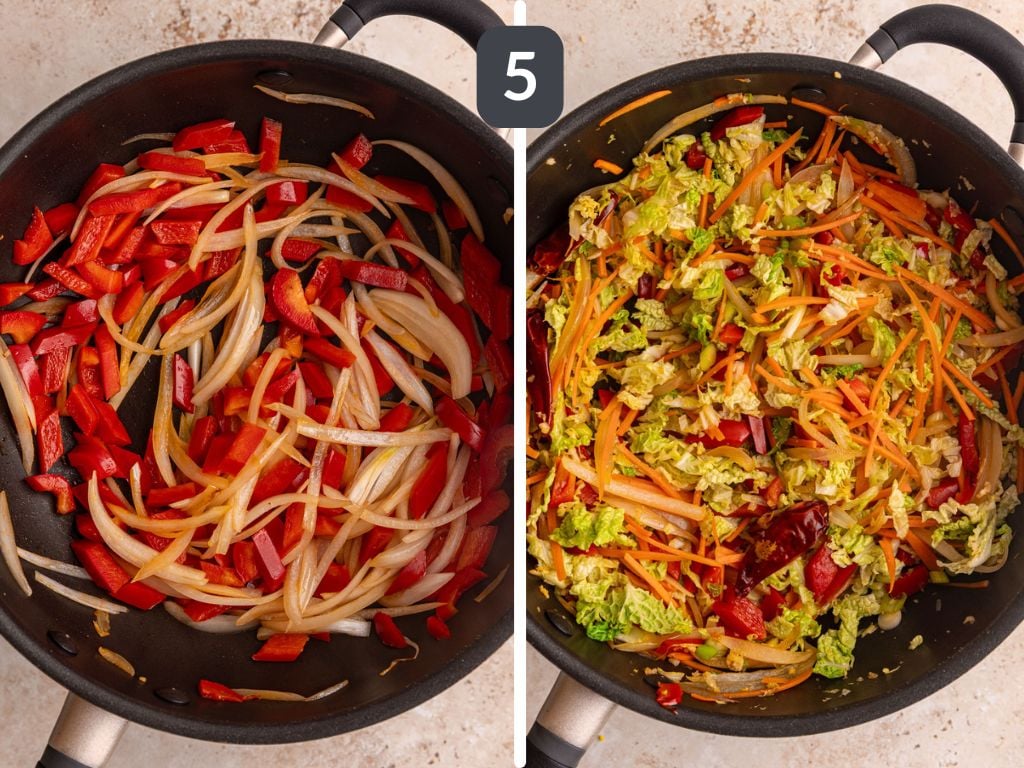 Vegan Singapore Noodles Step 5 - cook the vegetables.