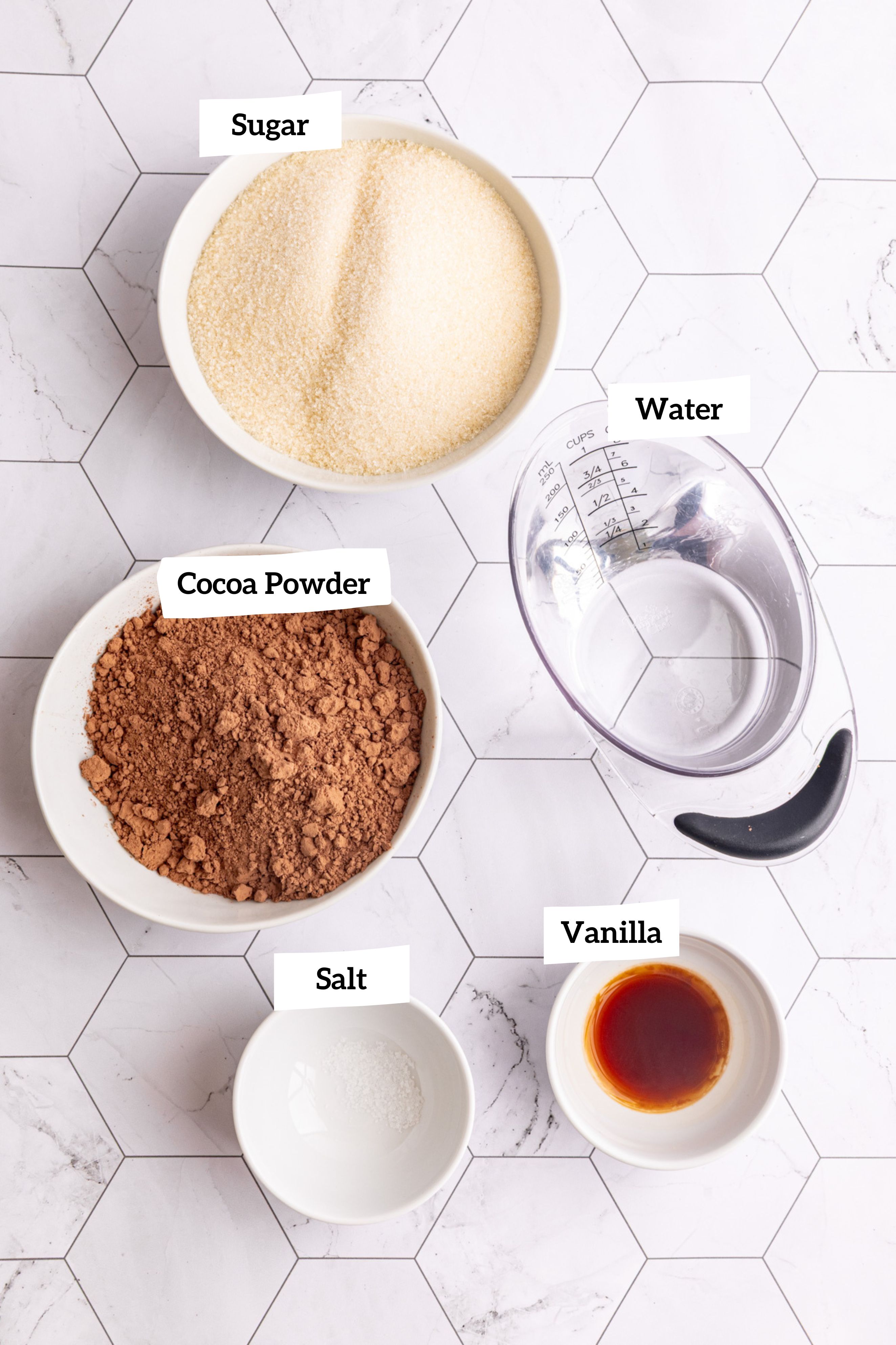 Chocolate simple syrup ingredients.