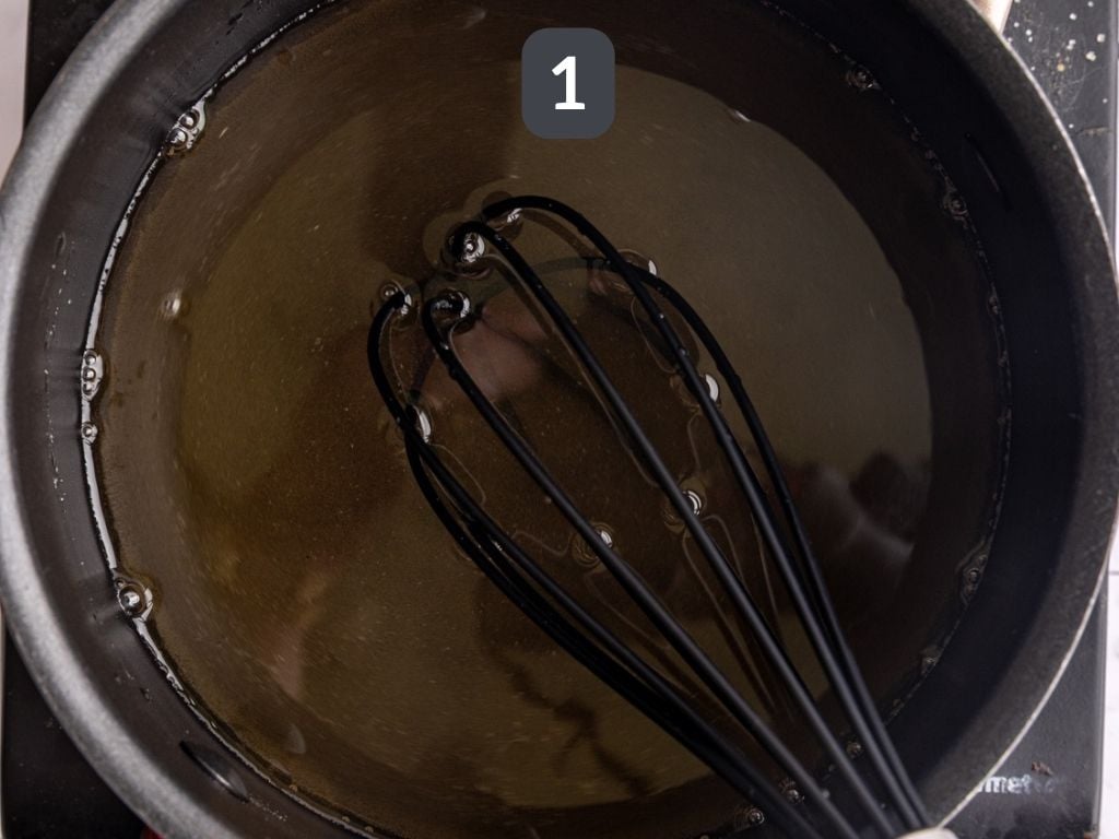 Chocolate simple syrup step 1 - heat the sugar and water.