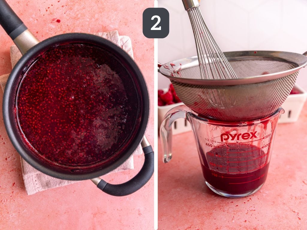Raspberry Simple Syrup Step 2 - strain the syrup.