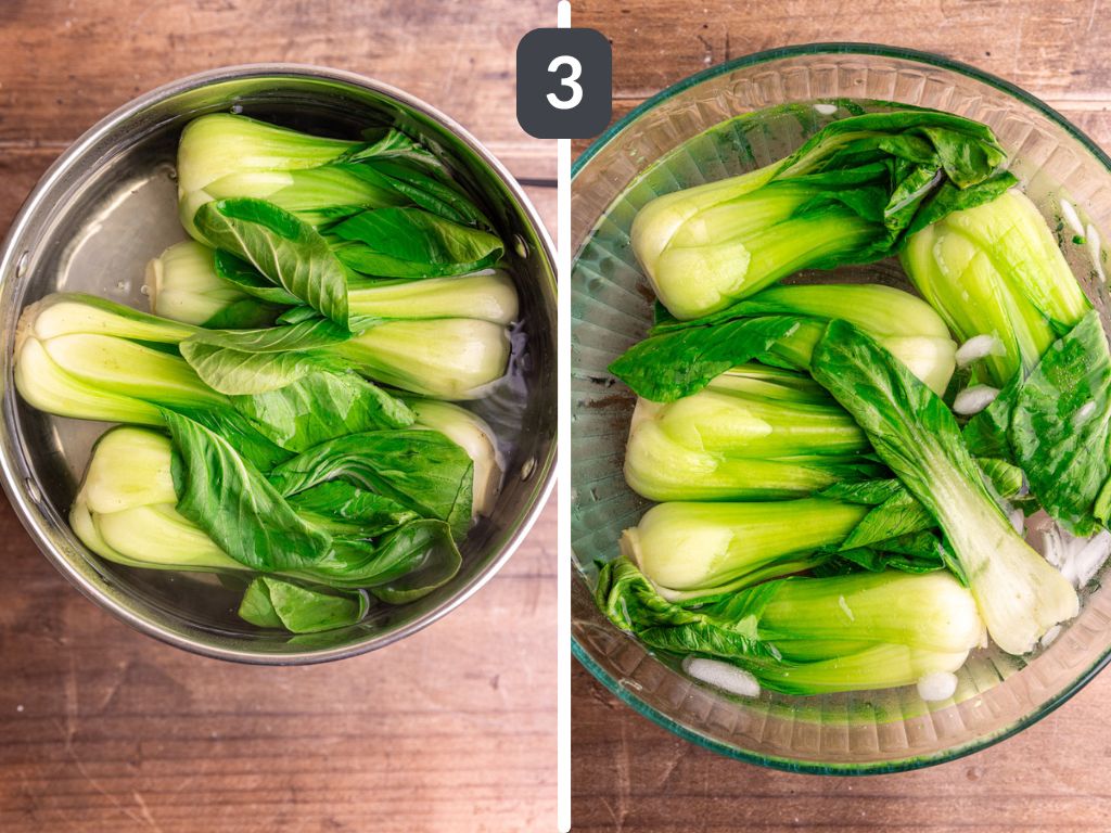 Vegan dan dan noodles step 3 - cook the bok choy.