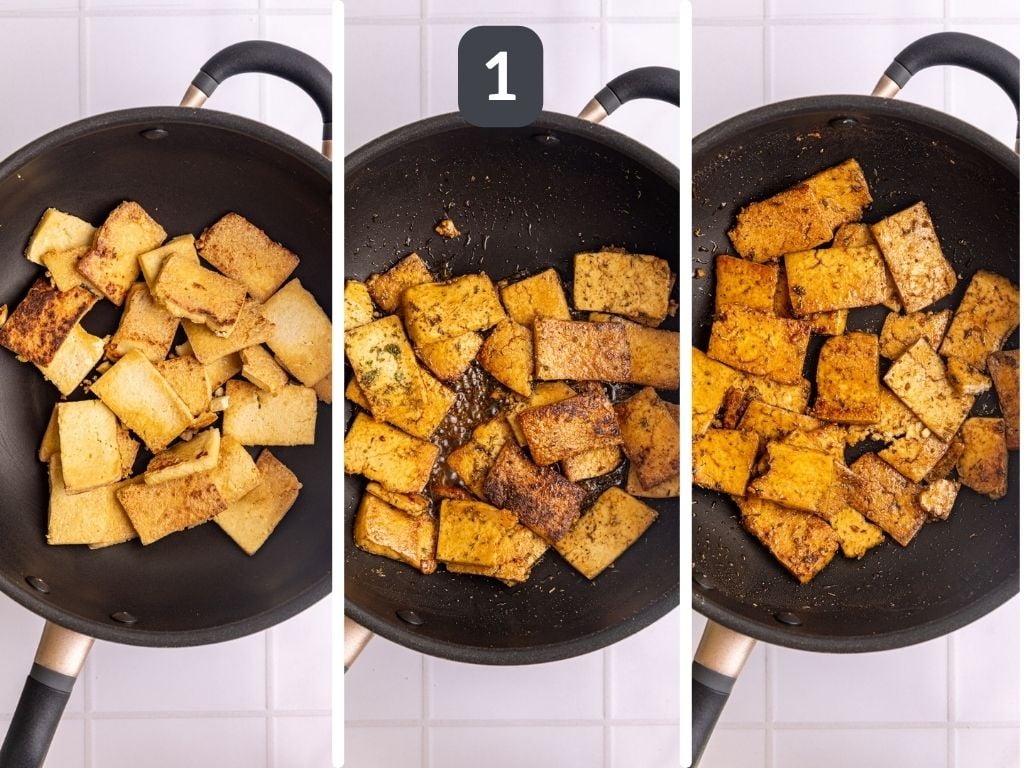 Vegan Deli Turkey Sandwich Step 1 - cook the tofu.