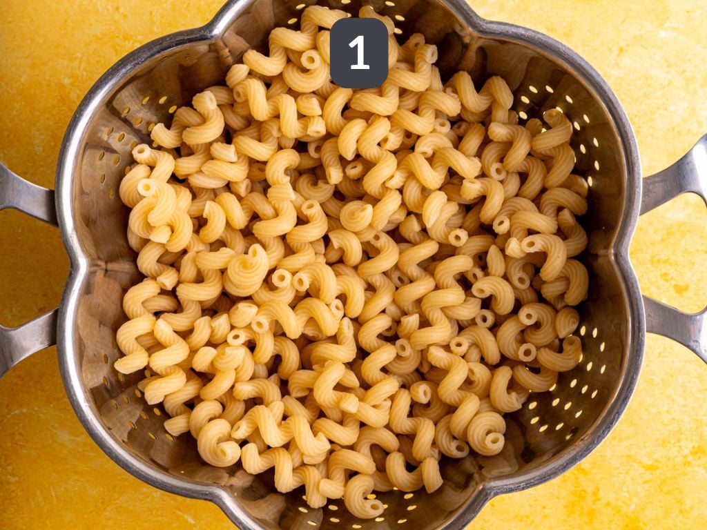 Vegan Elote Corn Pasta Salad Step 1 - cook the pasta.