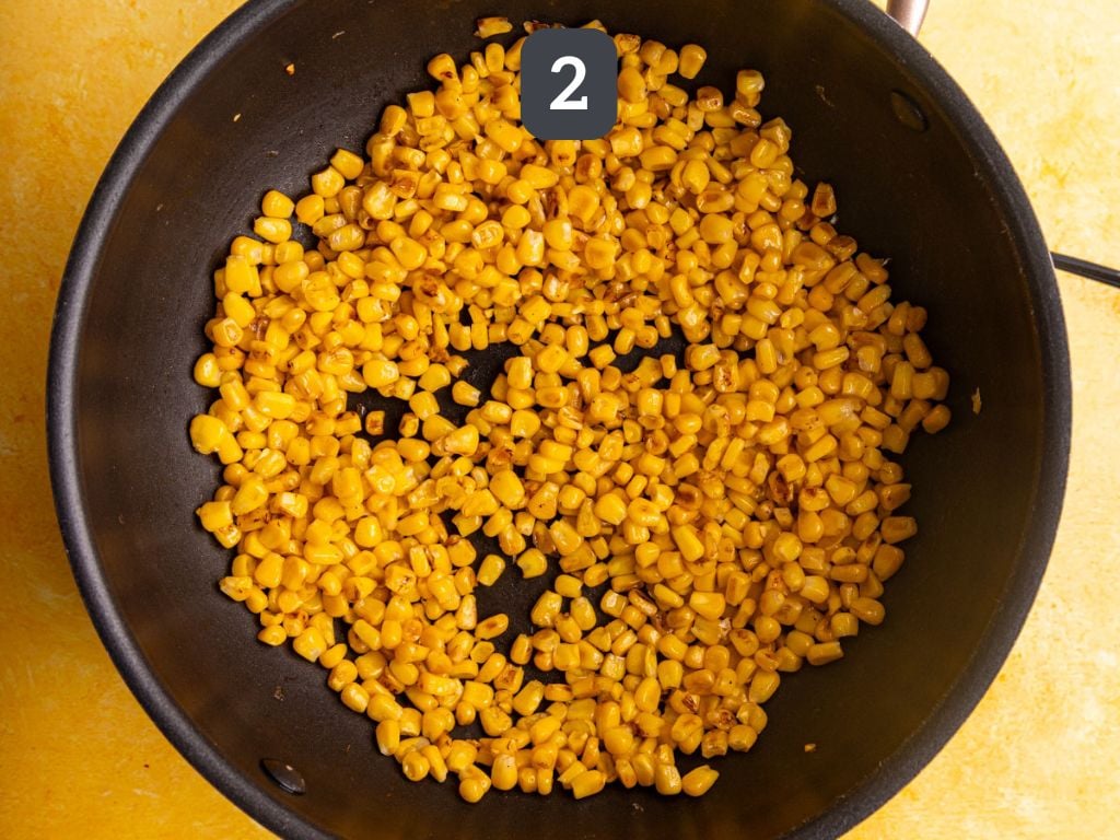 Vegan Elote Corn Pasta Salad Step 2 - sauté the corn.