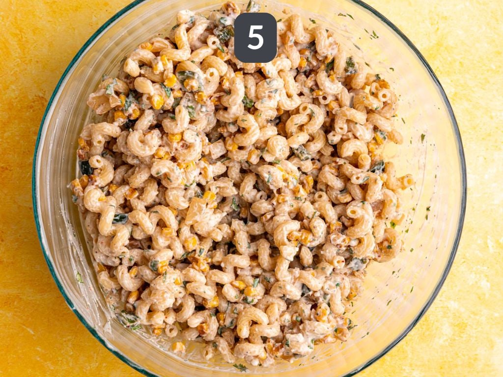 Vegan Elote Corn Pasta Salad Step 5 - toss all the ingredients together.