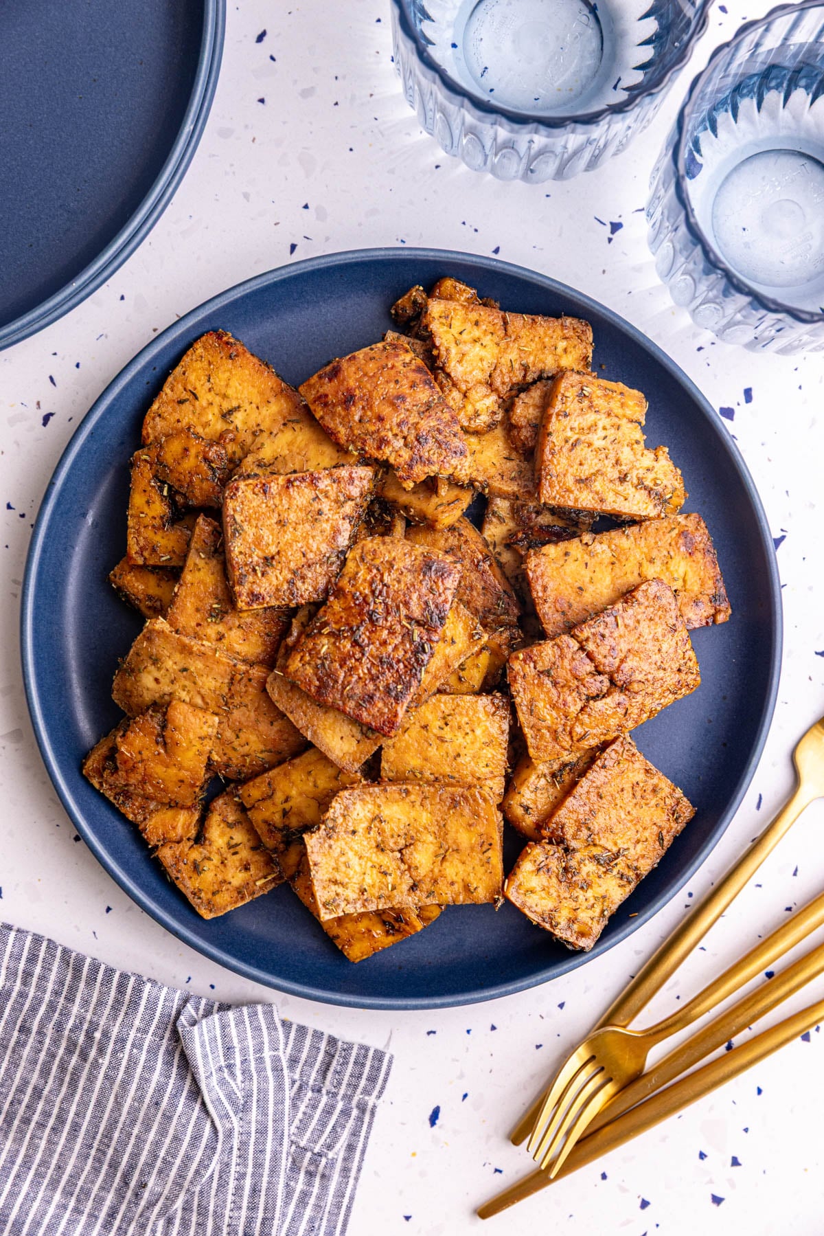 A plate of vegan tofu chicken.