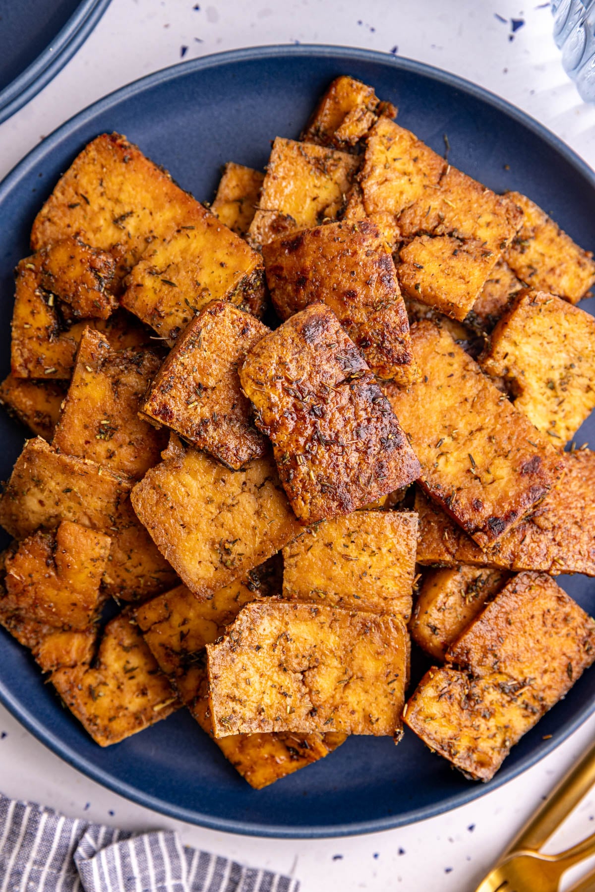 A plate of vegan tofu chicken.