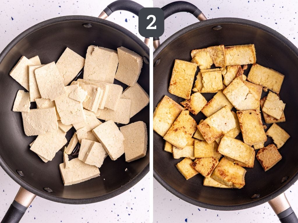 Vegan Tofu Chicken Step 2 - pan cook in oil.