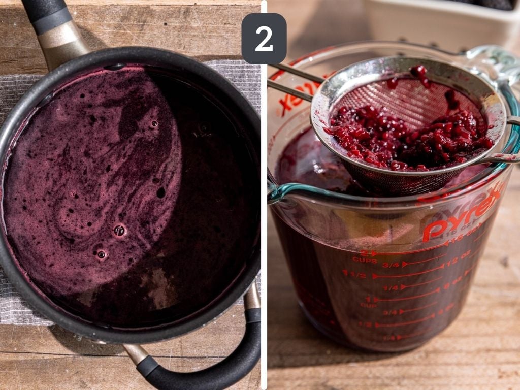 Blackberry shrub step 2 - cool then strain.