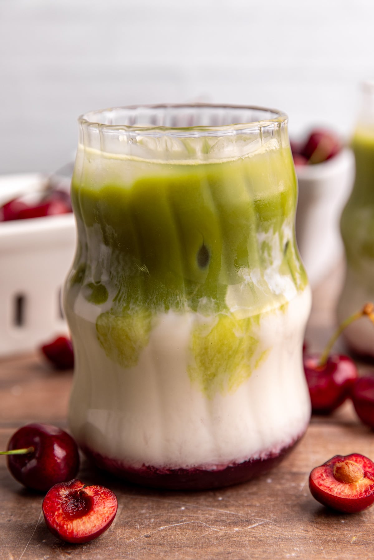 A layered matcha latte.