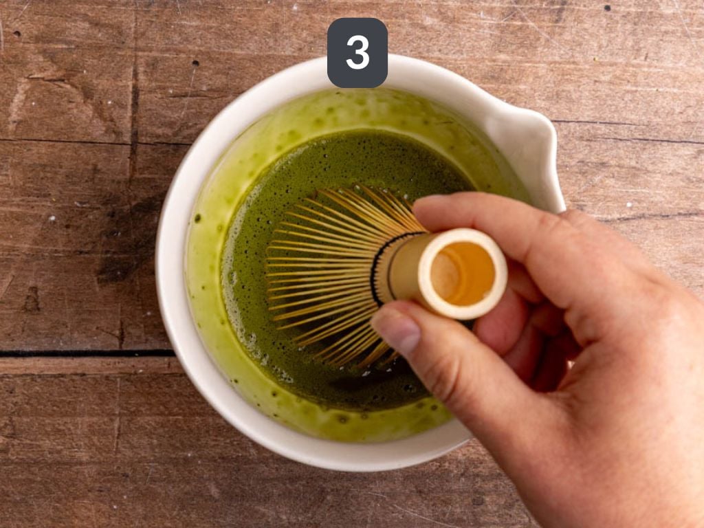 Cherry matcha step 3 - whisk the matcha.