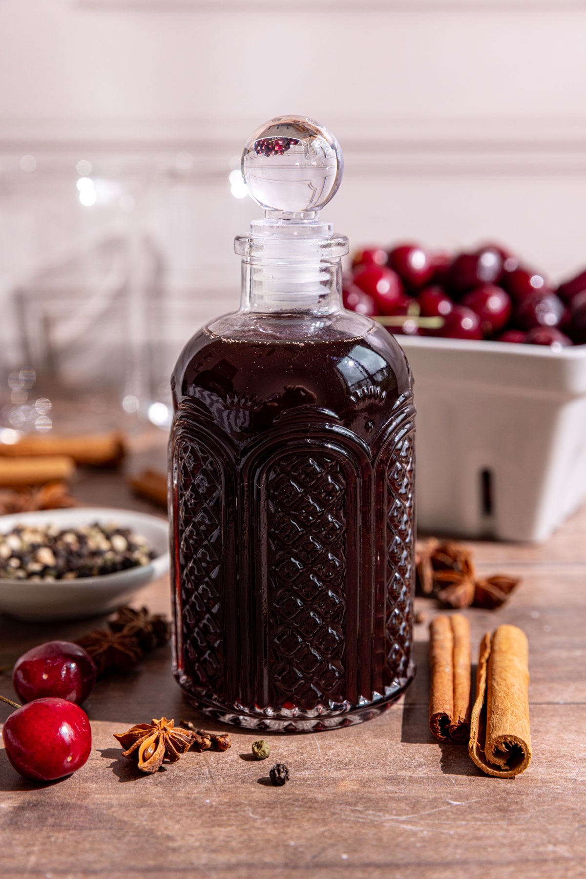A bottle of homemade Dr. Pepper syrup.