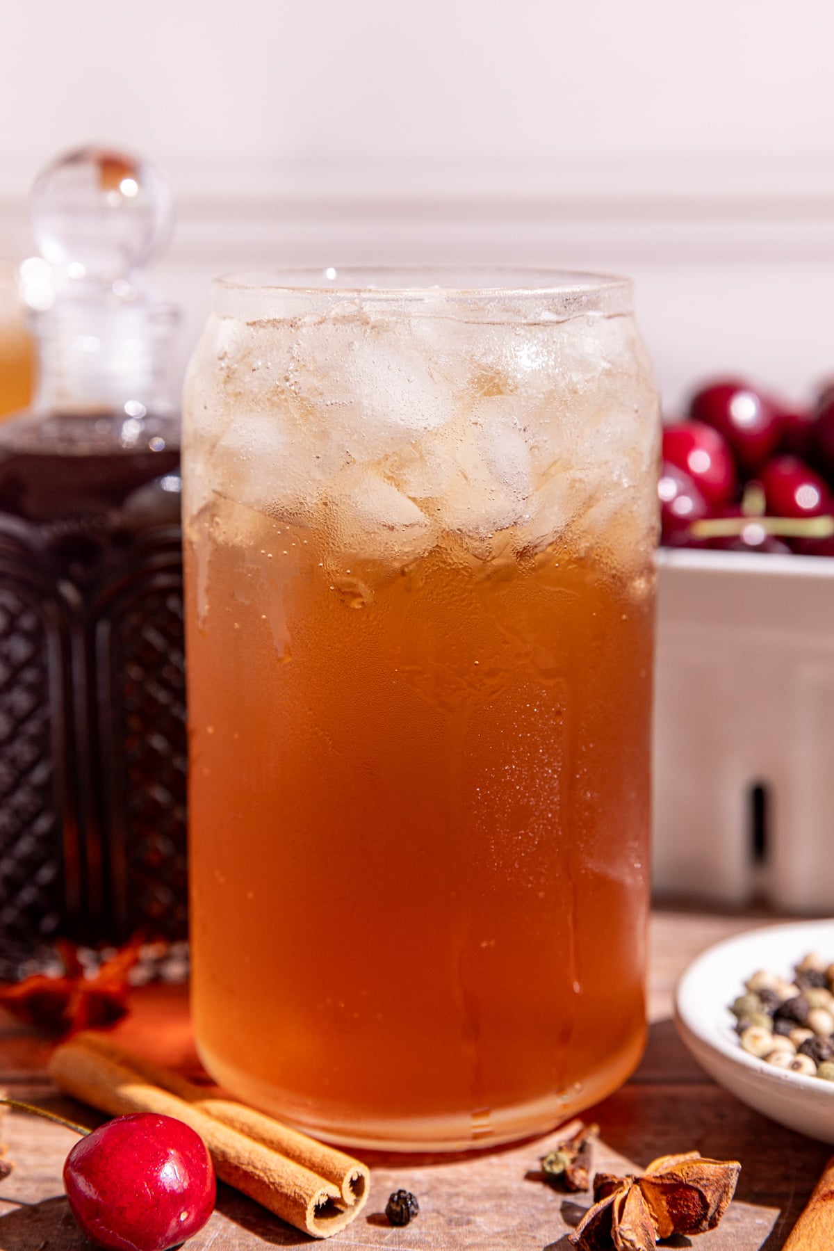 A soda glass of homemade Dr. Pepper.