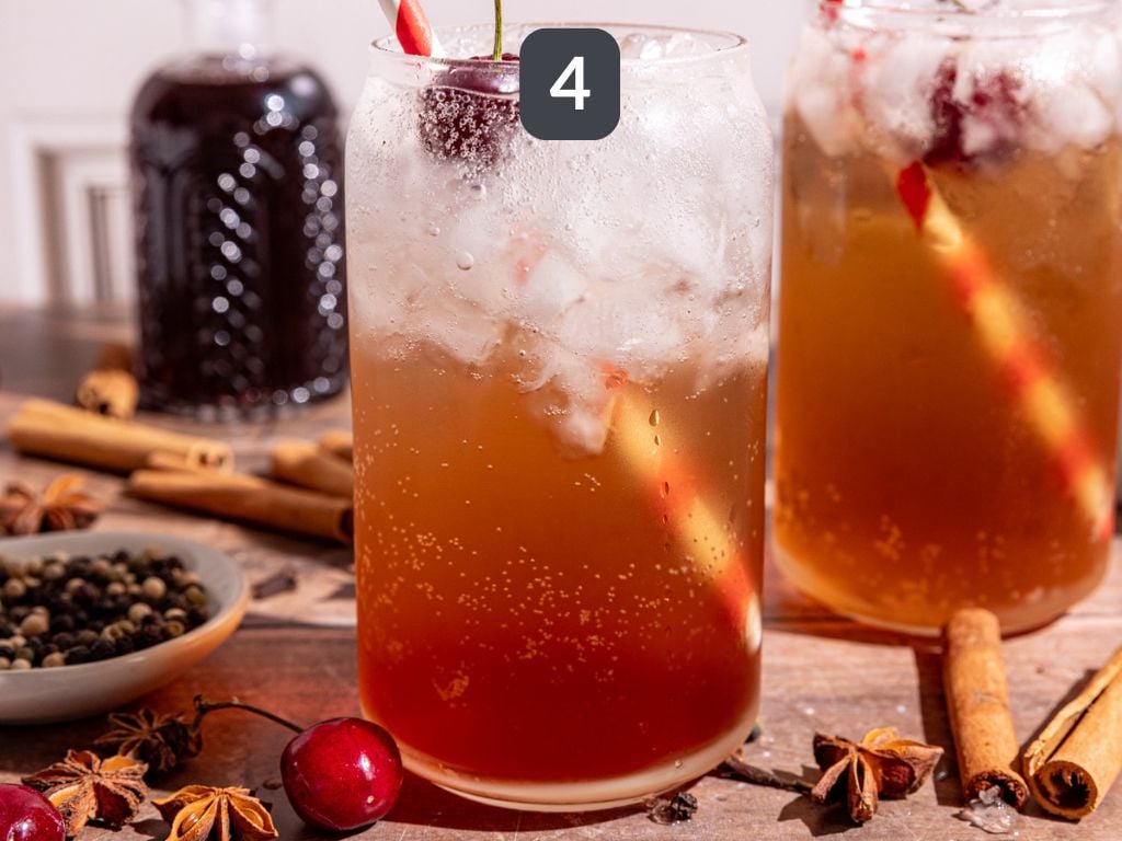 Homemade Dr. Pepper Step 4 - mix the syrup with sparkling water.
