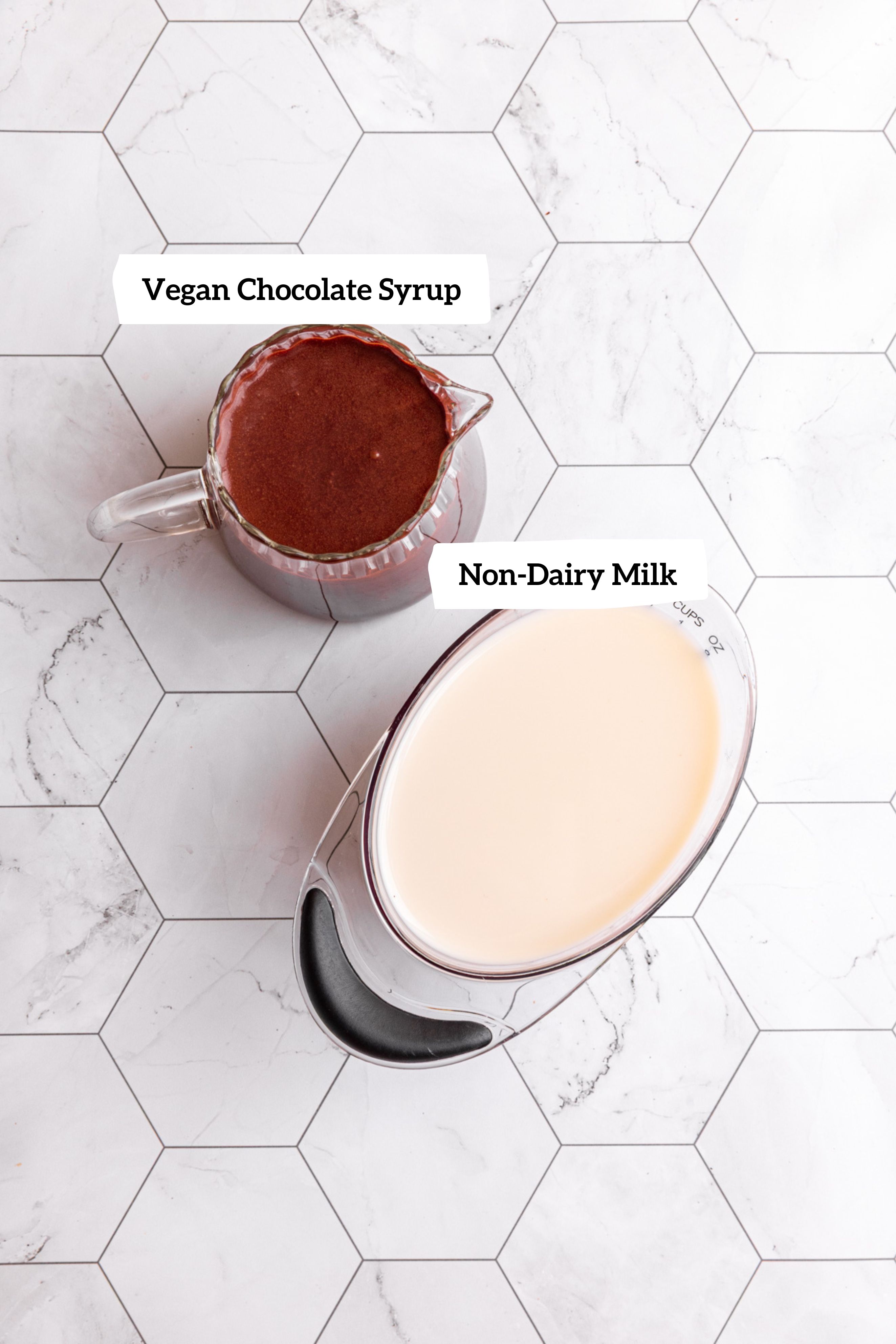 Homemade vegan chocolate milk ingredients