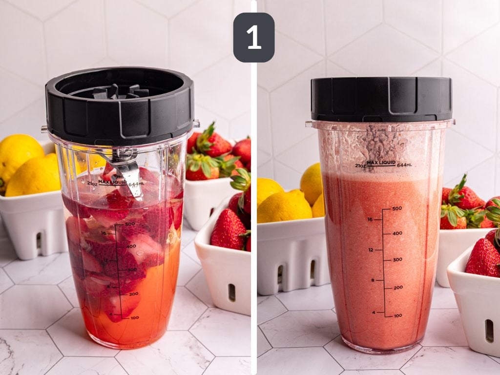 Strawberry Lemon Ginger Wellness Shots Step 1 - blend all the ingredients.