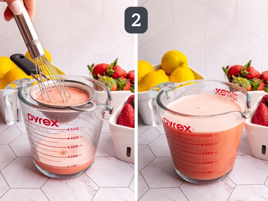 Strawberry Lemon Ginger Wellness Shots Step 2 - strain and bottle.
