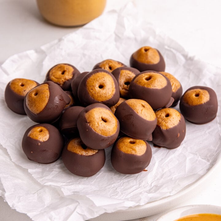 A plate of vegan buckeyes.