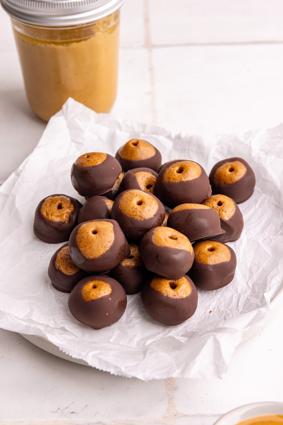 A plate of vegan buckeyes.