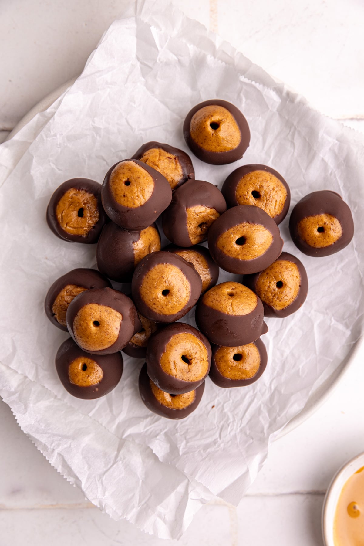 A plate of vegan buckeyes.