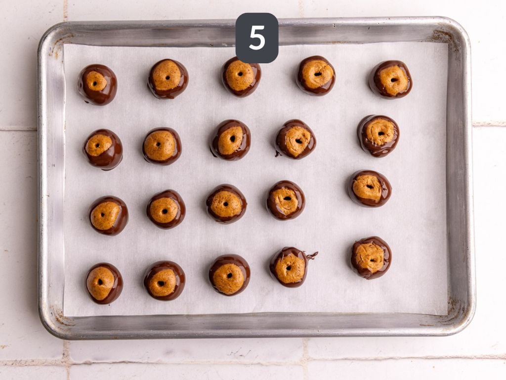 Vegan Buckeyes Step 5 - refrigerate until the chocolate sets.