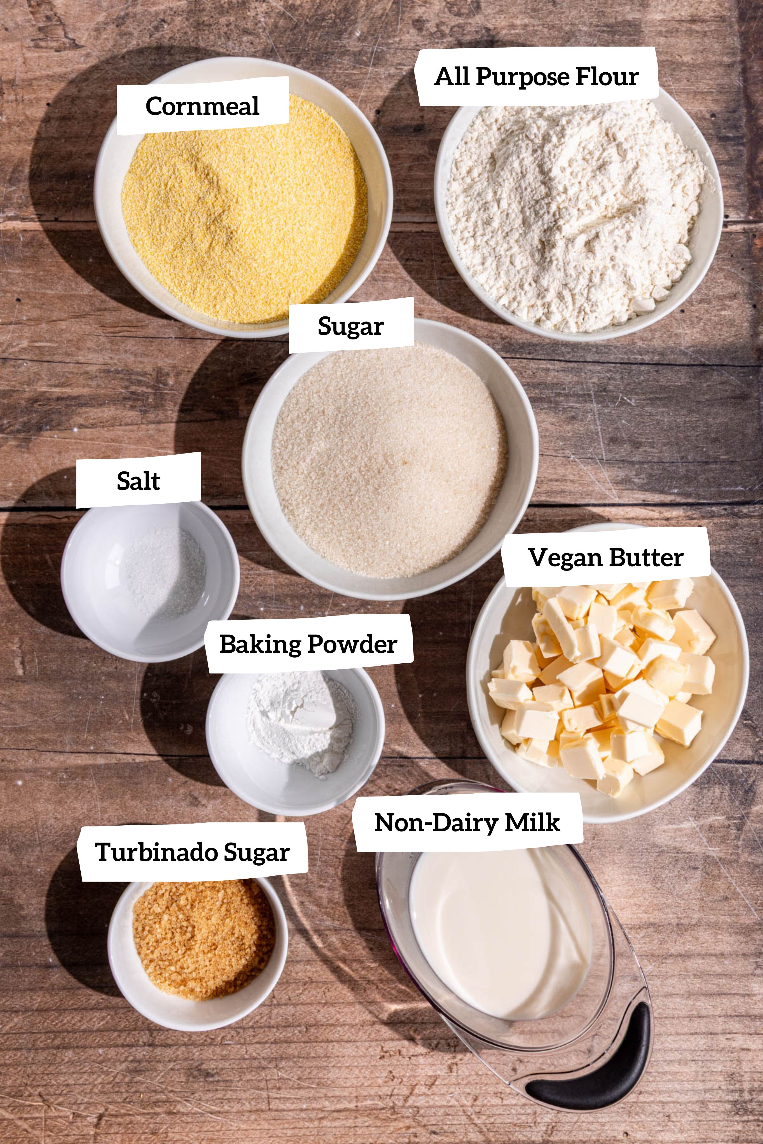 Vegan cornmeal peach cobbler biscuit ingredients