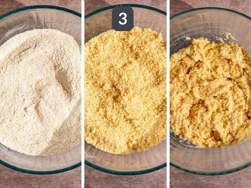 Vegan cornmeal peach cobbler step 3 - mix the biscuit ingredients.