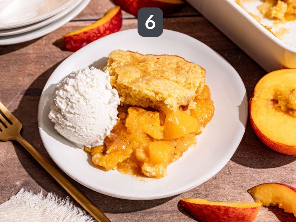 Vegan cornmeal peach cobbler step 6 - cool and serve.