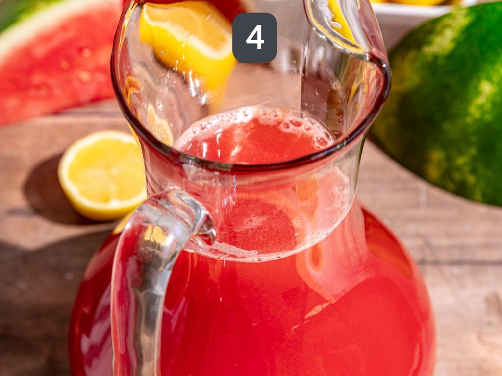 Watermelon Lemonade step 4 - mix all the juices together.
