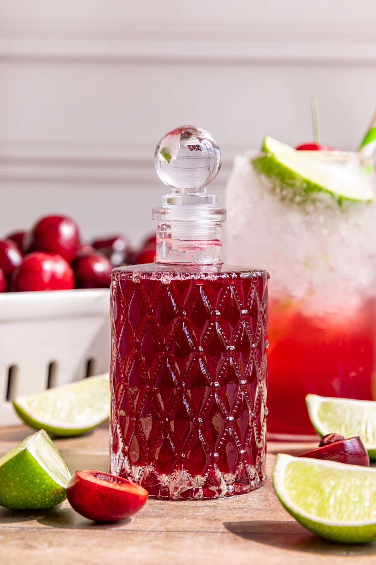 A bottle of cherry lime syrup