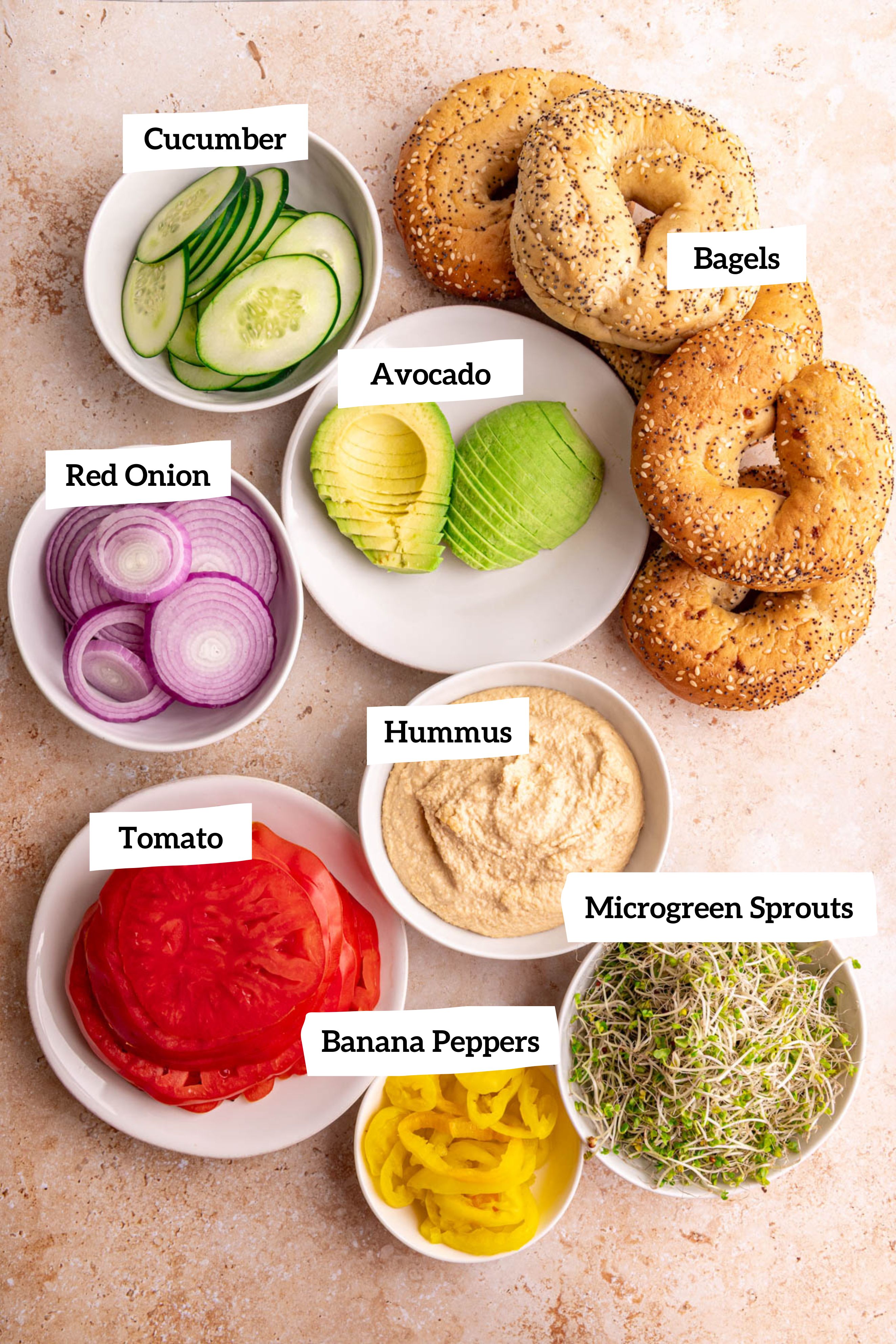 Hummus bagel sandwich ingredients