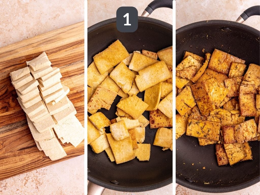 Hummus bagel sandwich step 1 - prepare the tofu turkey