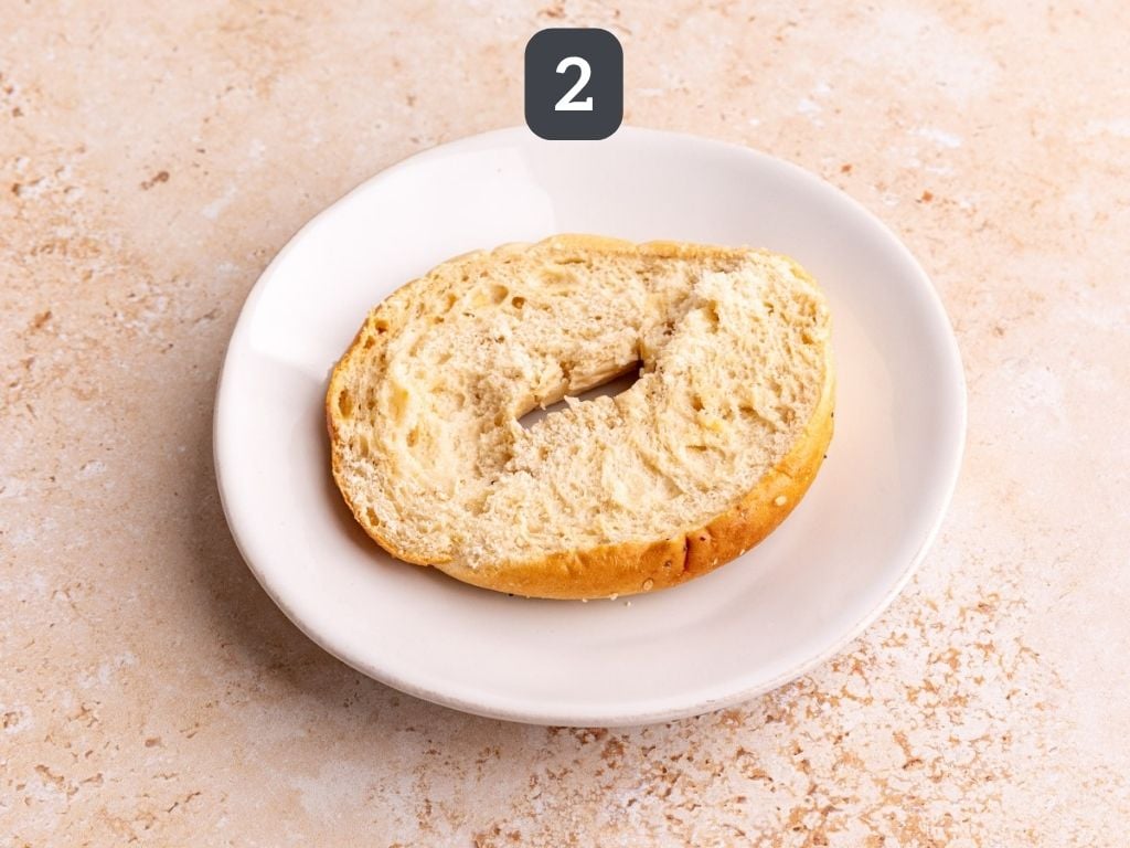 Hummus bagel sandwich step 2 - toast the bagel